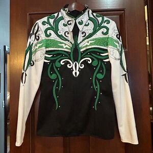 Western Show Shirt Green Black Silver | Rhinestone Appliqué | Horse Show size S?